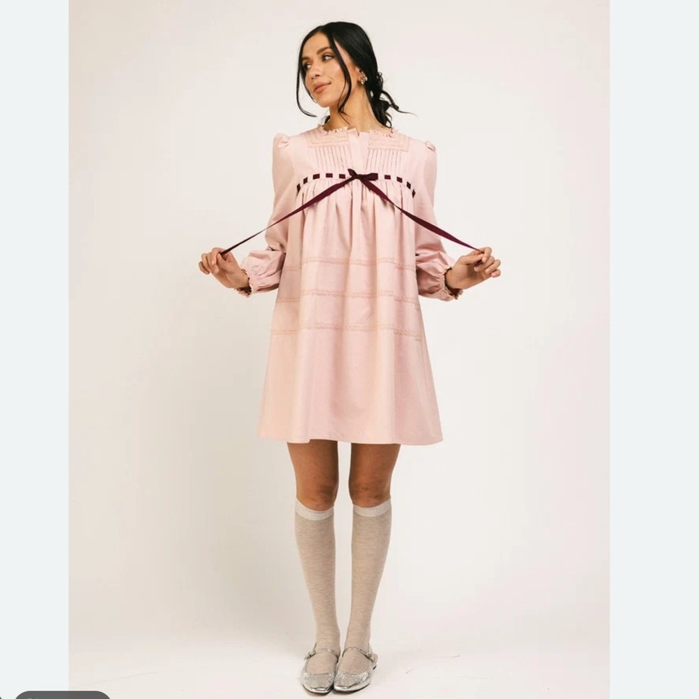 Zoco Lucy Pink Mini Dress Vintage-Inspired Babydoll SZS Coquette Twee